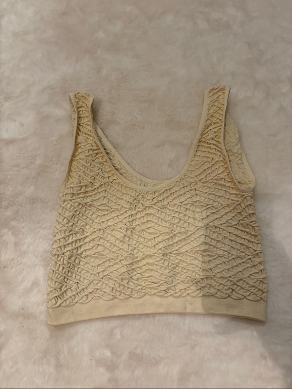 Buckle Cream Textured Crochet Crop Tank